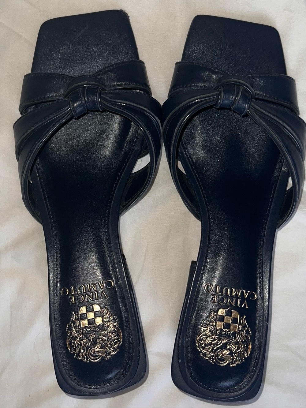 Vince Camuto Navy Knotted Slide Mules